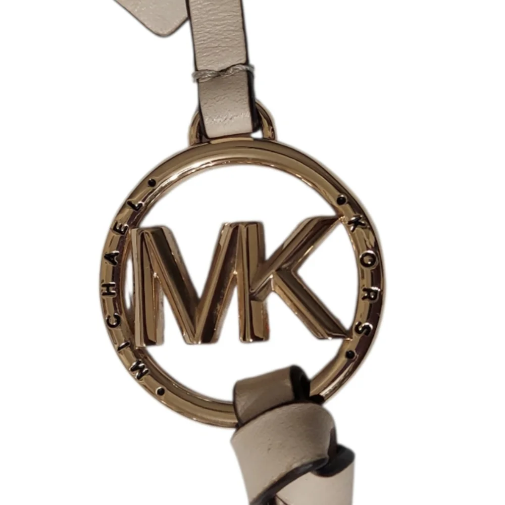 Michael Kors Hanging MK Charm Gold Tone With Cream Leather