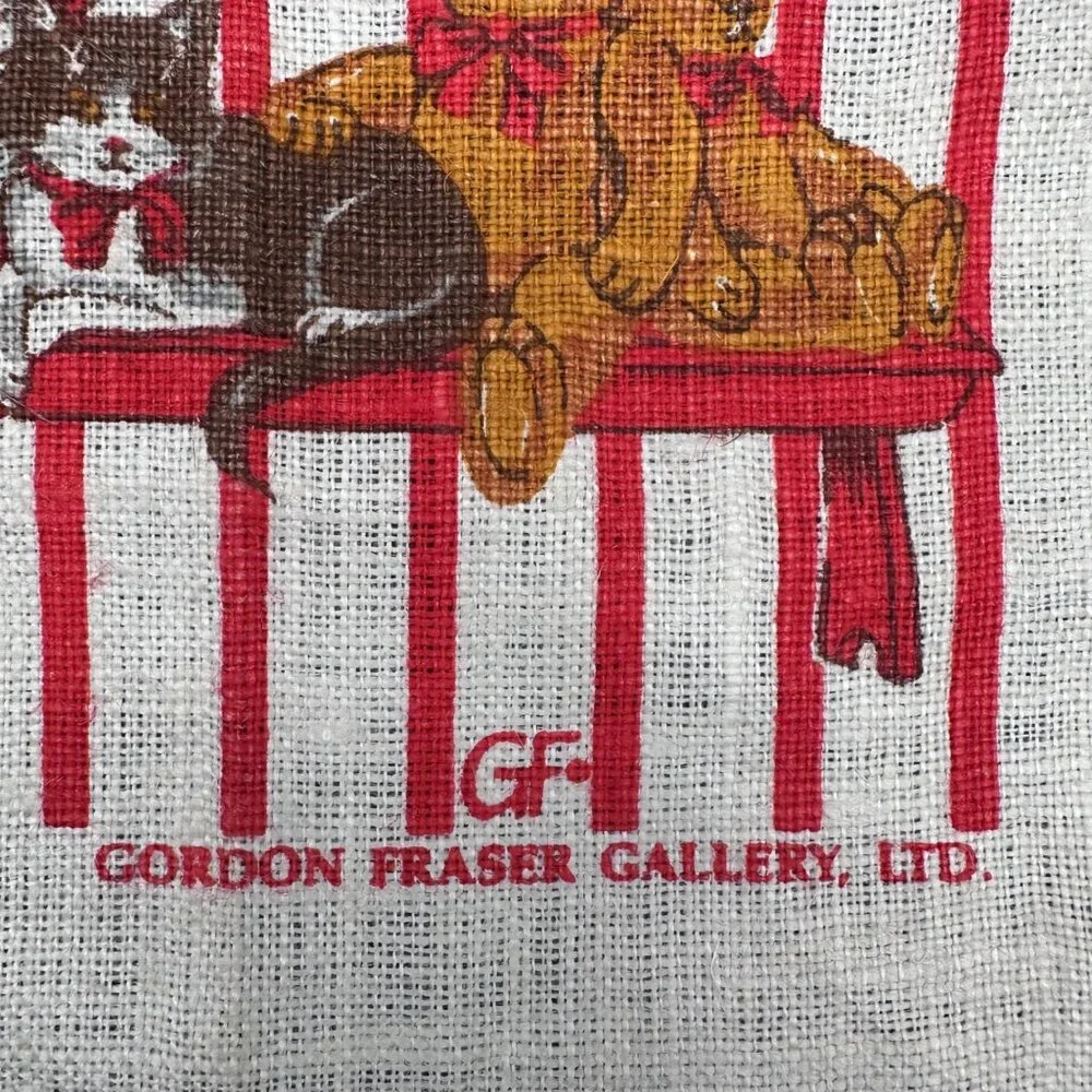 Vintage Hand Towels Red White Stripes Cats Teddy Bears Balloons 1980s Kitschy