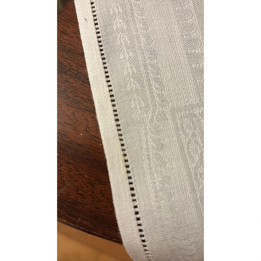 Vintage White Damask Napkins Hemstitched Fleur de Lis European Linen Set of 6