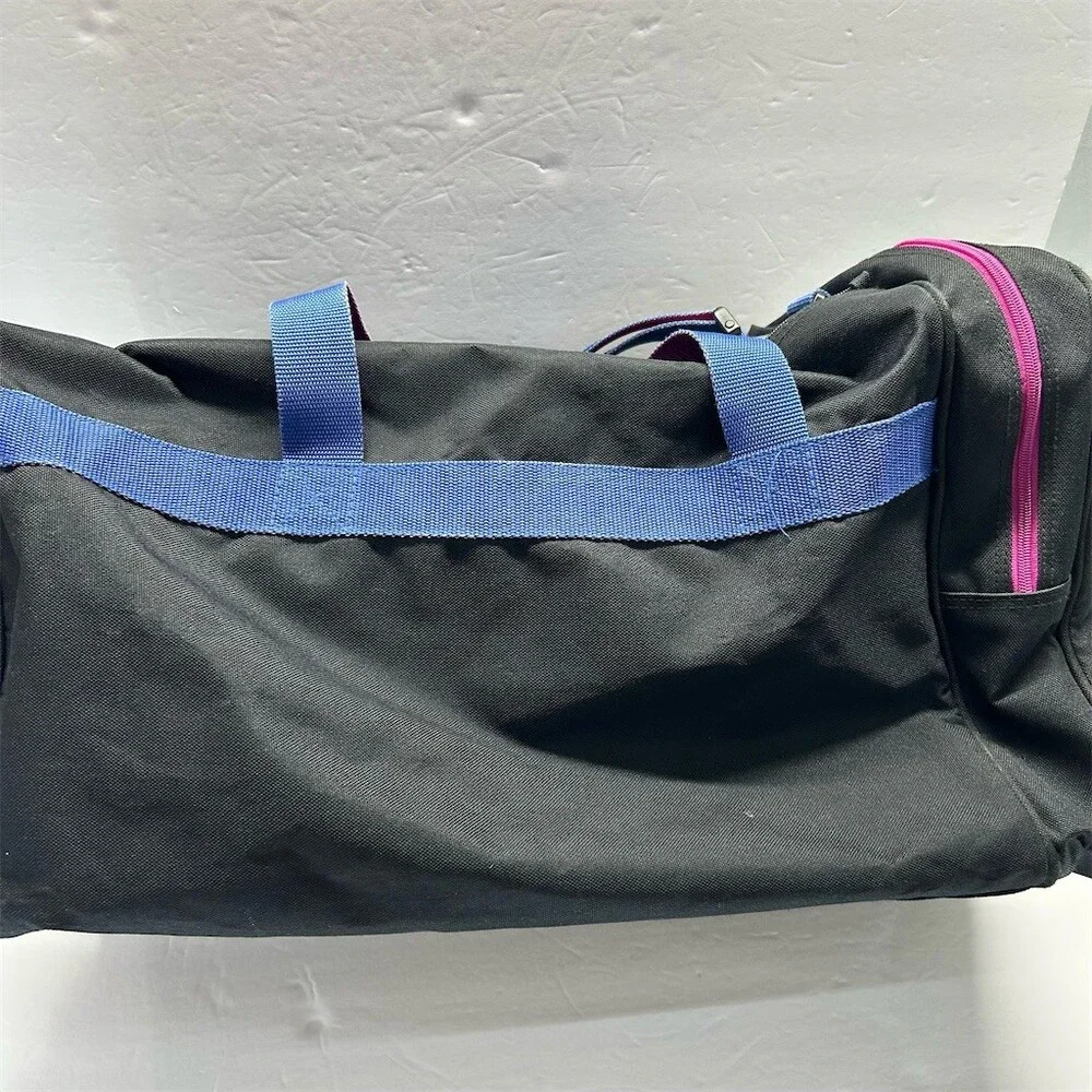 Reebok Vintage Duffle Gym Travel Bag Black Blue Straps Pink Zippers Mesh 90s