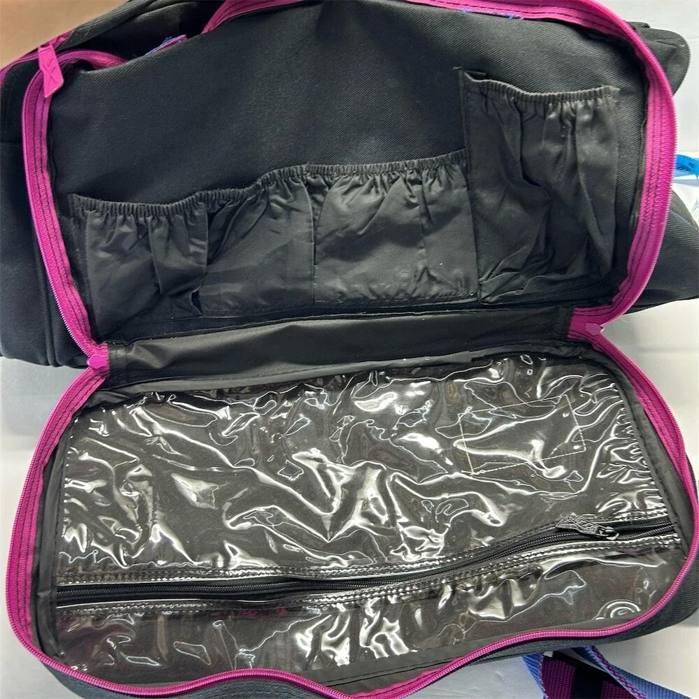 Reebok Vintage Duffle Gym Travel Bag Black Blue Straps Pink Zippers Mesh 90s