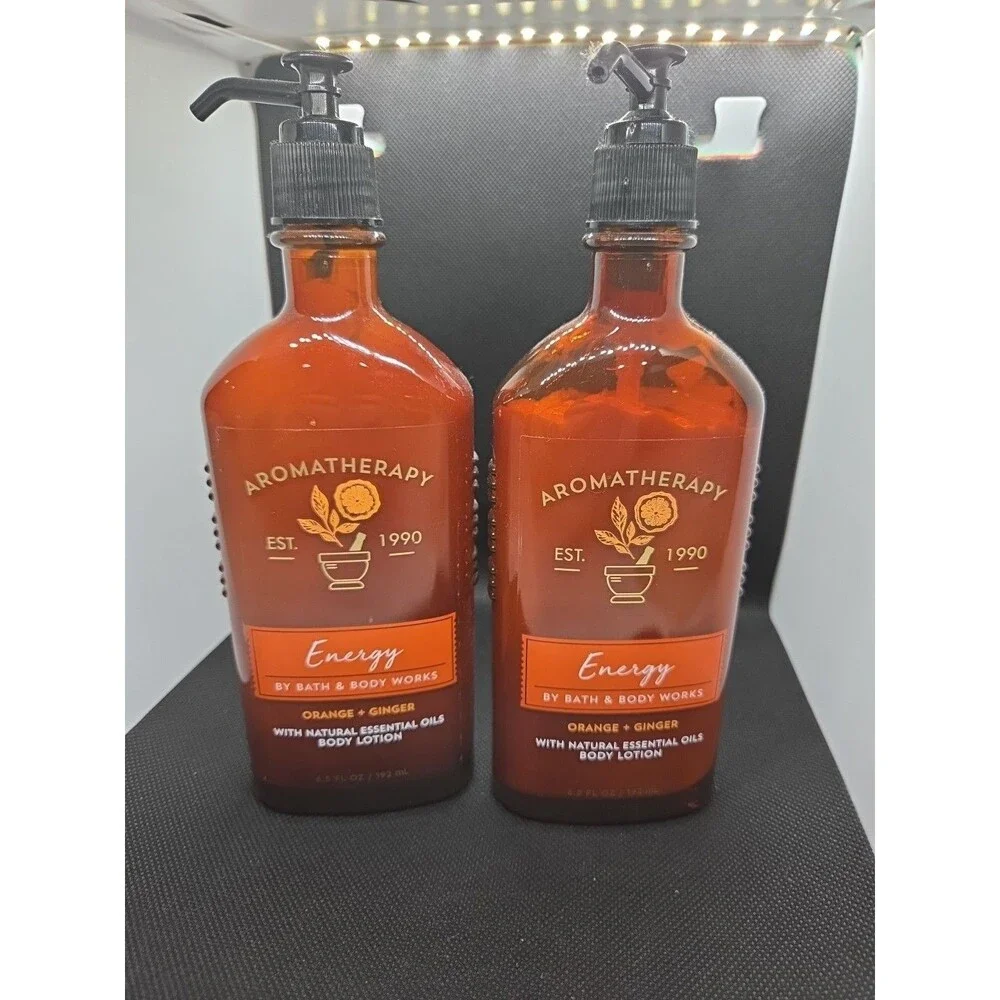 2 Bath & Body Works Aromatherapy ENERGY ORANGE GINGER Body Lotion RETIRED HB 10