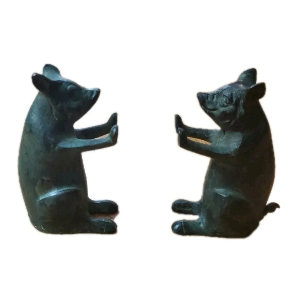 San Pacific Int'l SPI Vintage Pig Bookends Iron Pair Hogs Boars Door Stops *flaw