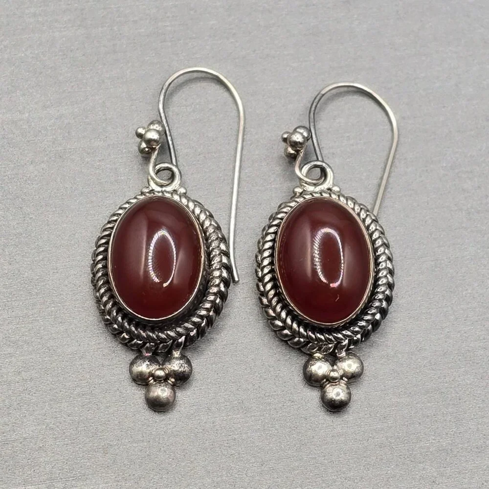Sterling Silver Carnelian Dangle Earrings 1.5