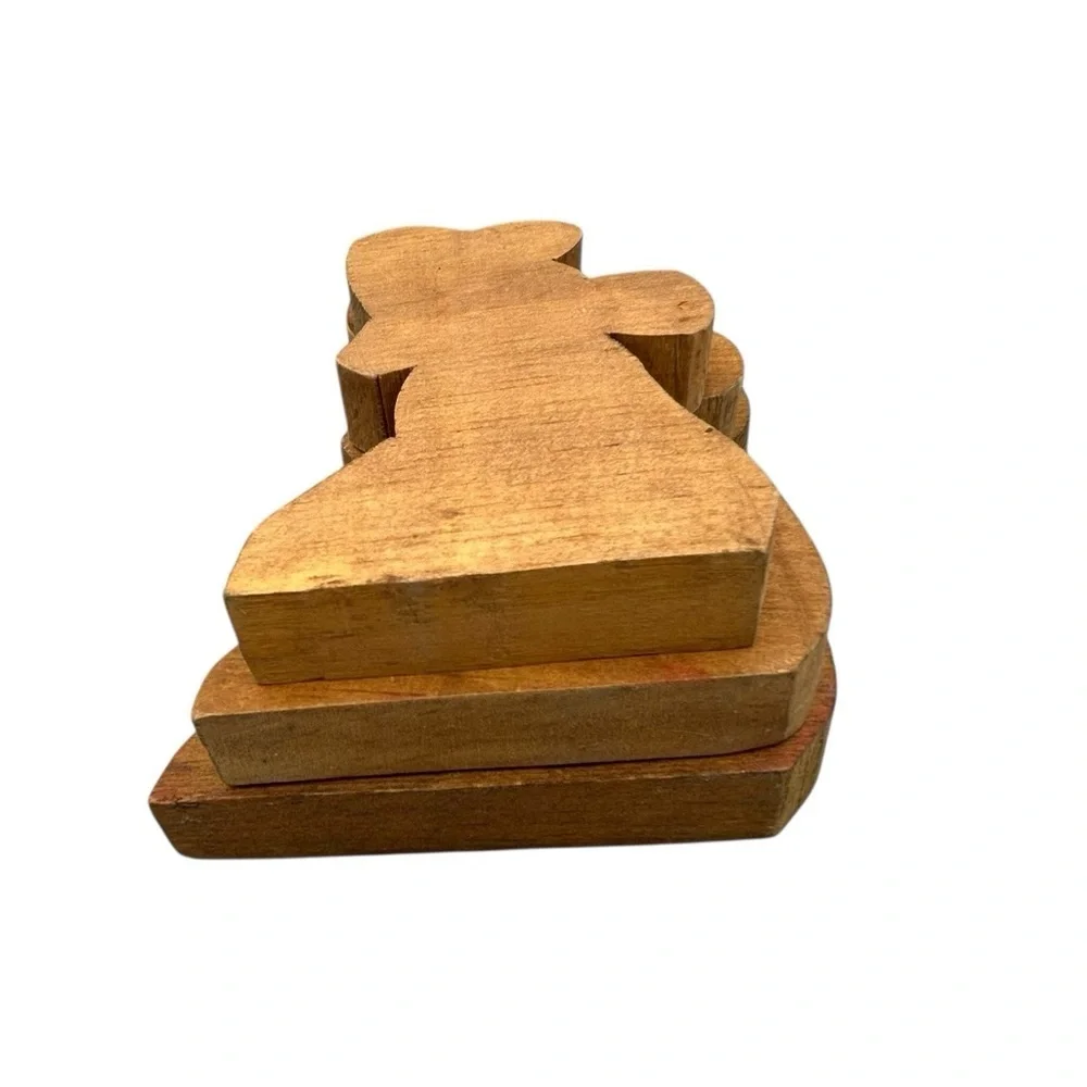 Vintage Wooden Angel Candle Holder Set – Rustic Primitive Decor – Set of 3