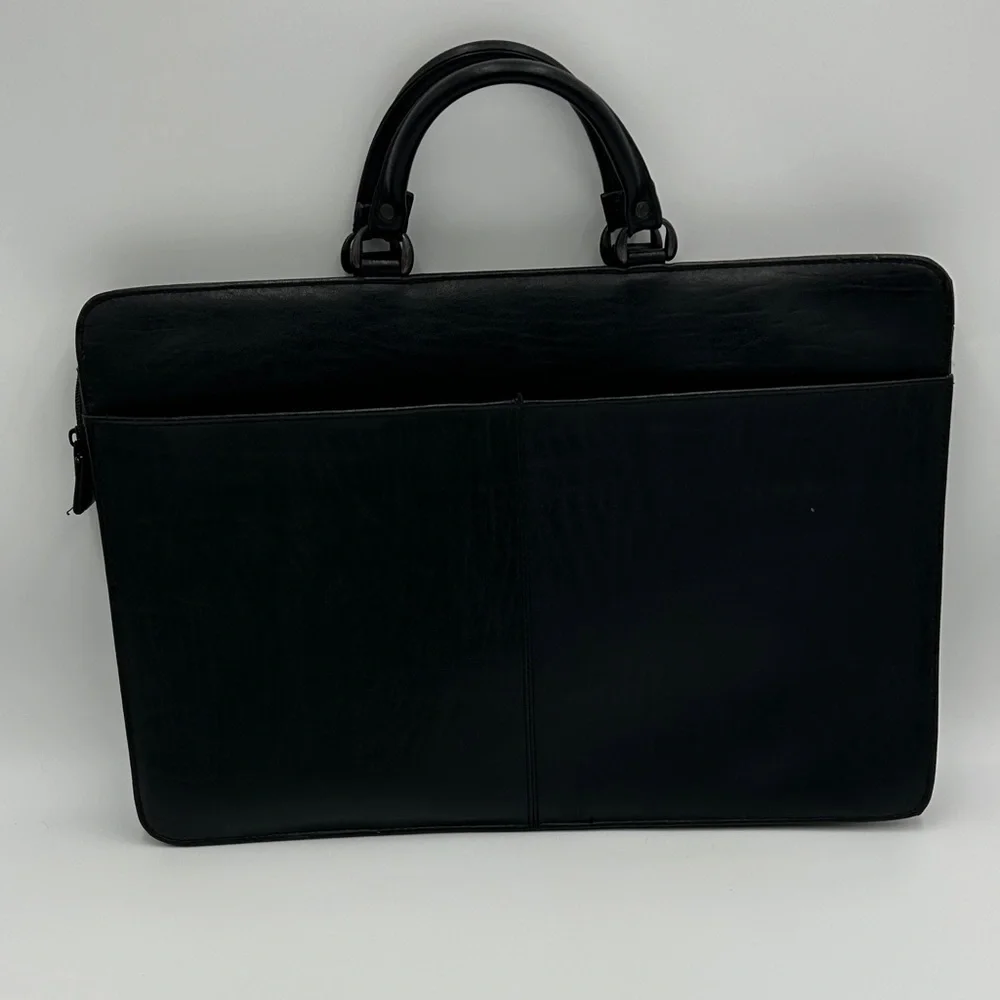 Men's Black Leather Briefcase Softshell Multi Compartment Zipper Professional