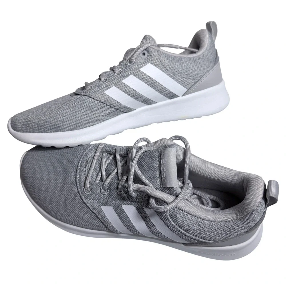 Adidas QT Racer 2.0 Women 8 Grey White Running Shoes FY8312 Cloudfoam Sneakers