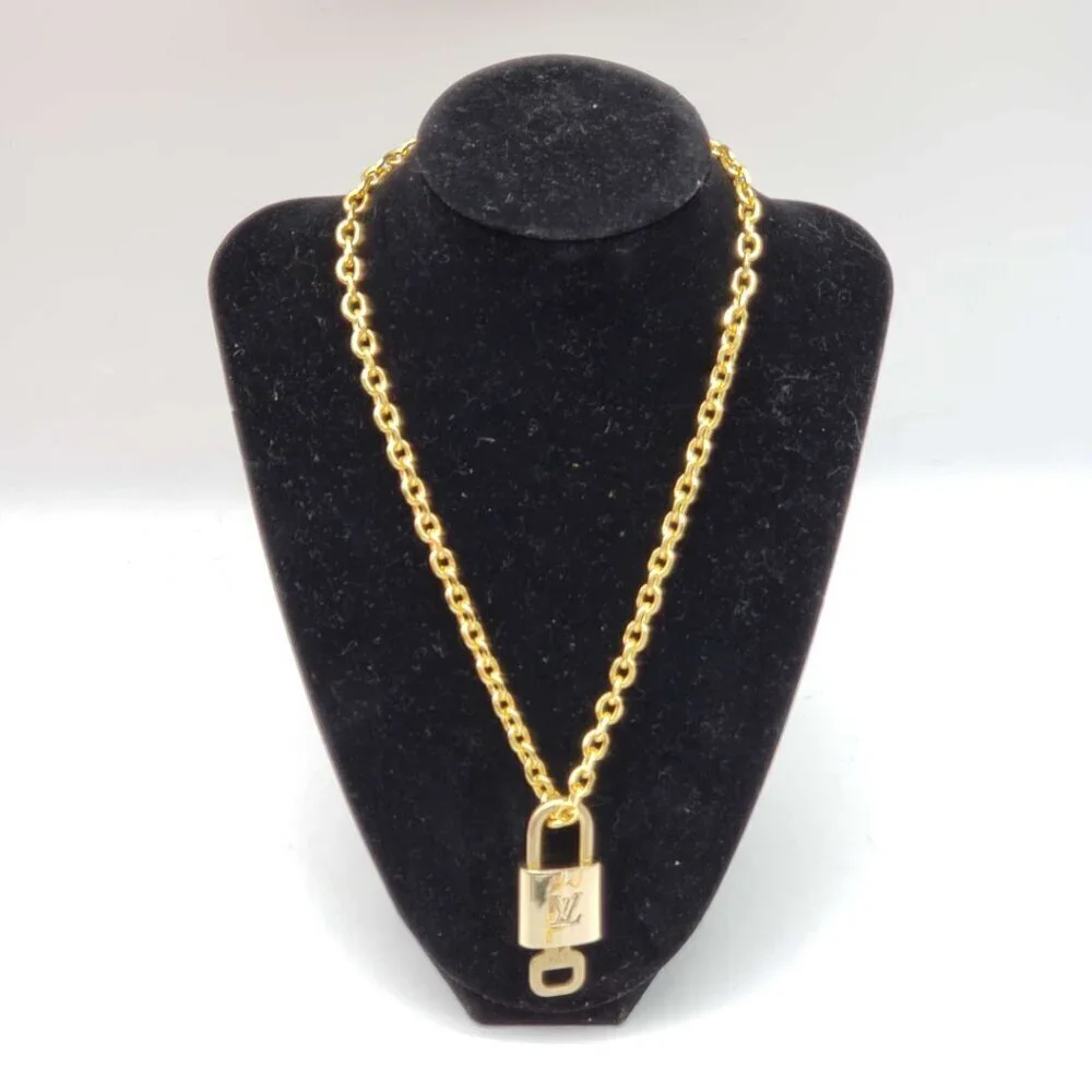 Authentic Louis Vuitton Lock & Key w/ Unbranded 18k Gold Plated Chain Necklace