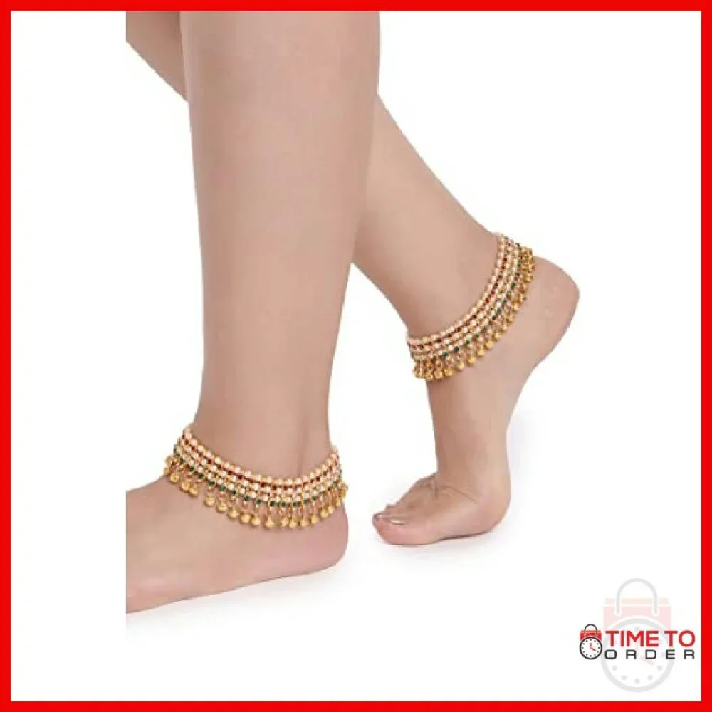 Pearl Ghungroo Anklet Pair Adjustable 9