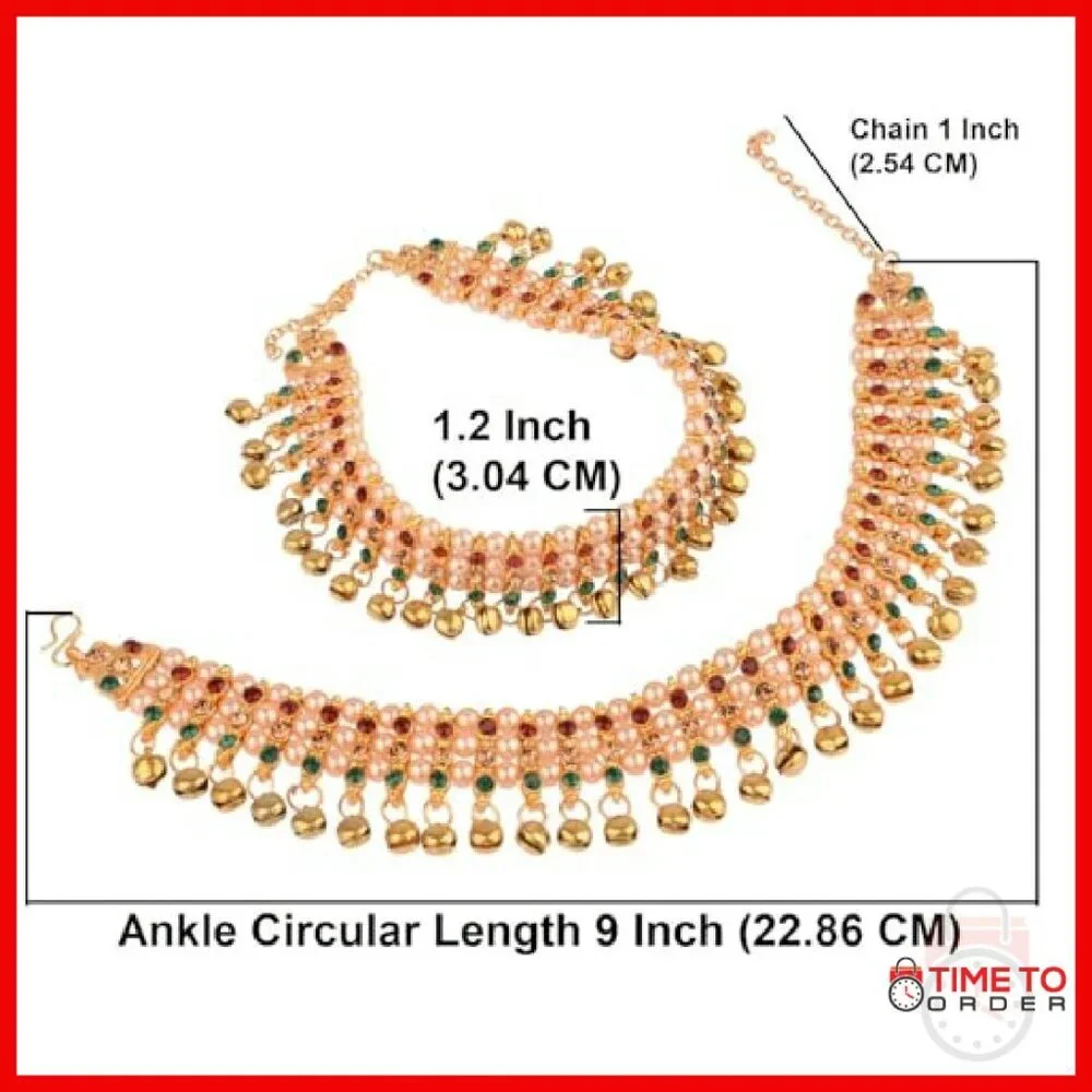 Pearl Ghungroo Anklet Pair Adjustable 9
