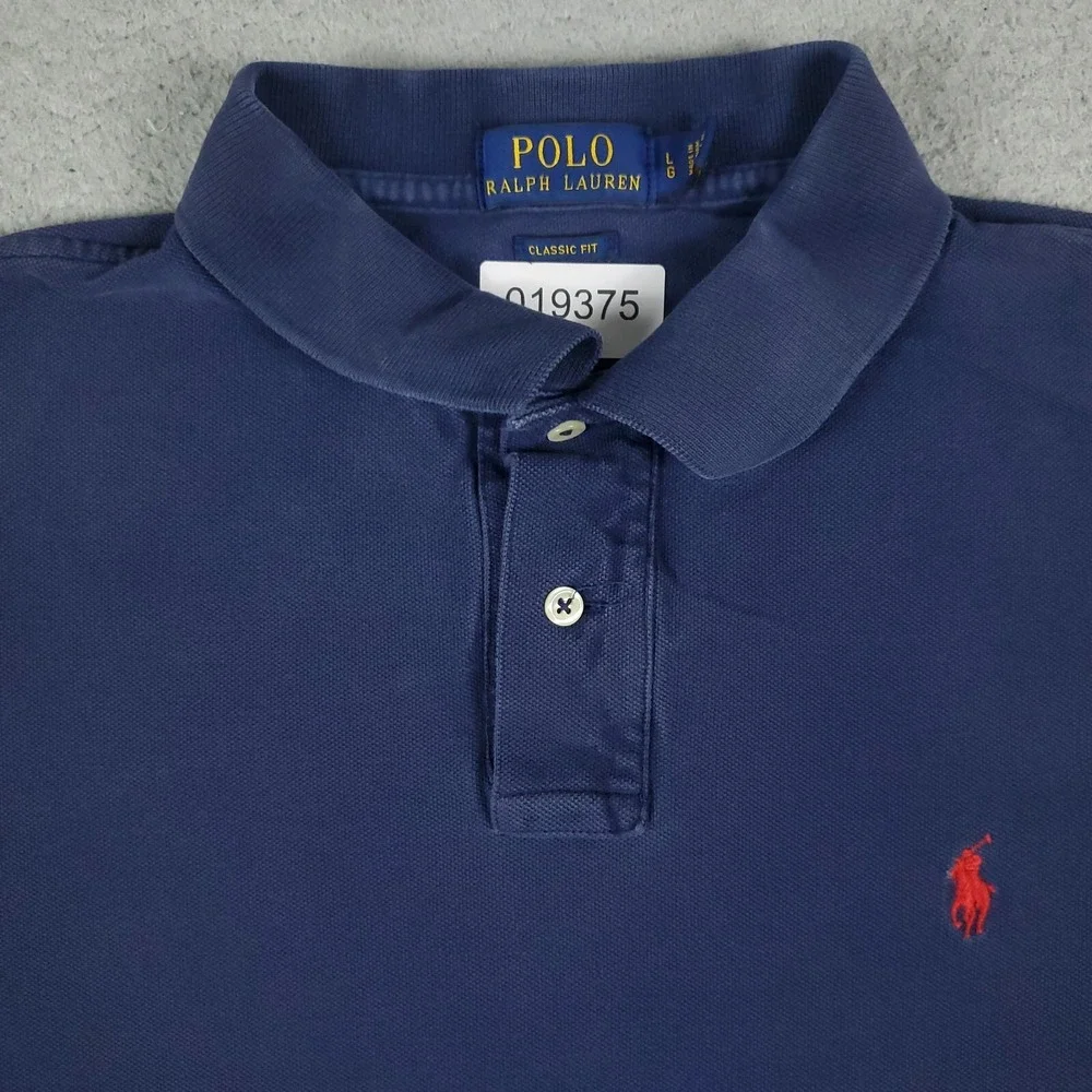 Ralph Lauren Polo Shirt Mens Large Blue Classic Fit Short Sleeve *STAINED