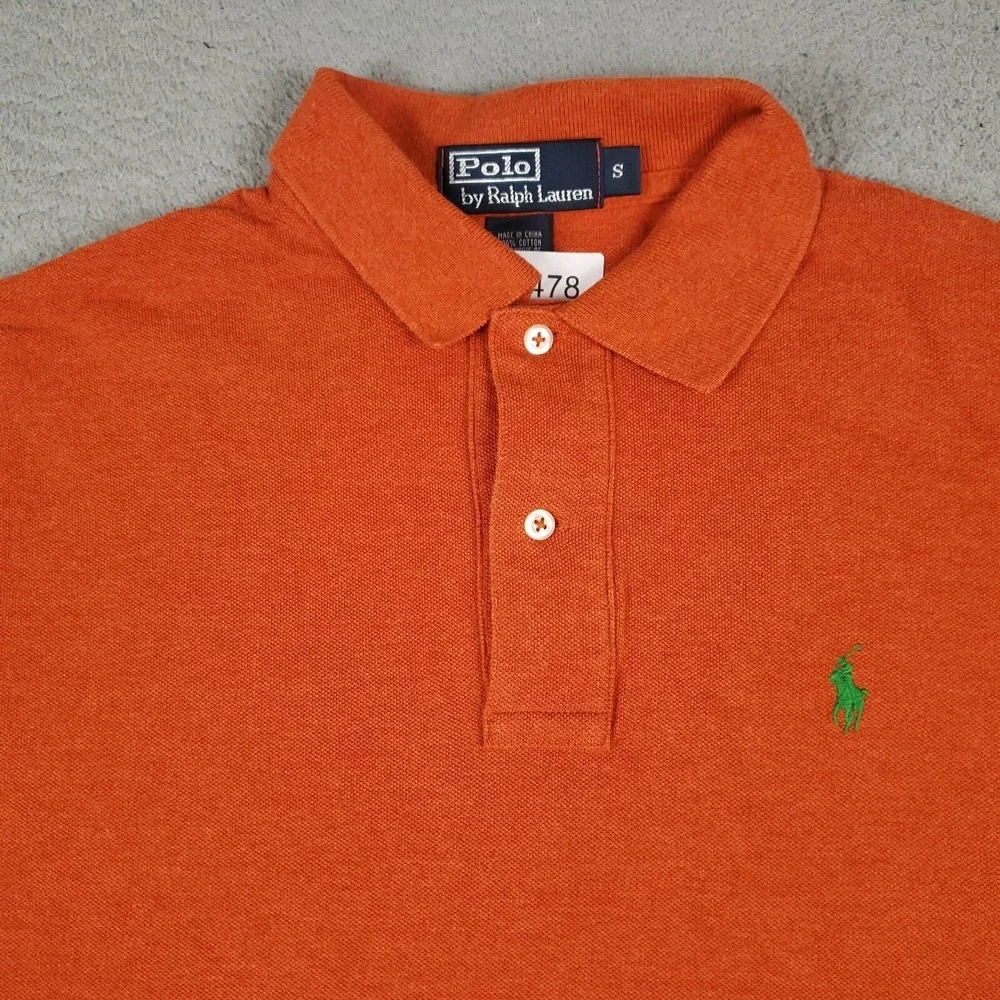 Ralph Lauren Polo Shirt Mens Small Orange Pony Golf Casual Short Sleeve *