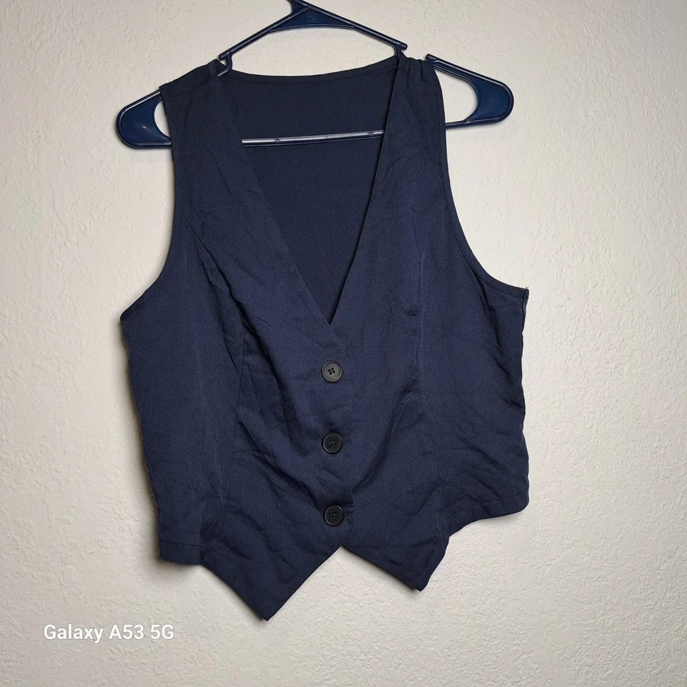 SHEIN Dark Blue Sleeveless Vest with Buttons