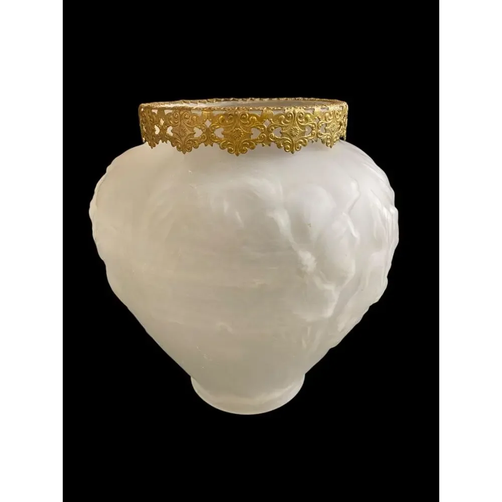 Vintage Art Nouveau Satin Glass Vase Brass Ormolu Fittings Poppy Design 9