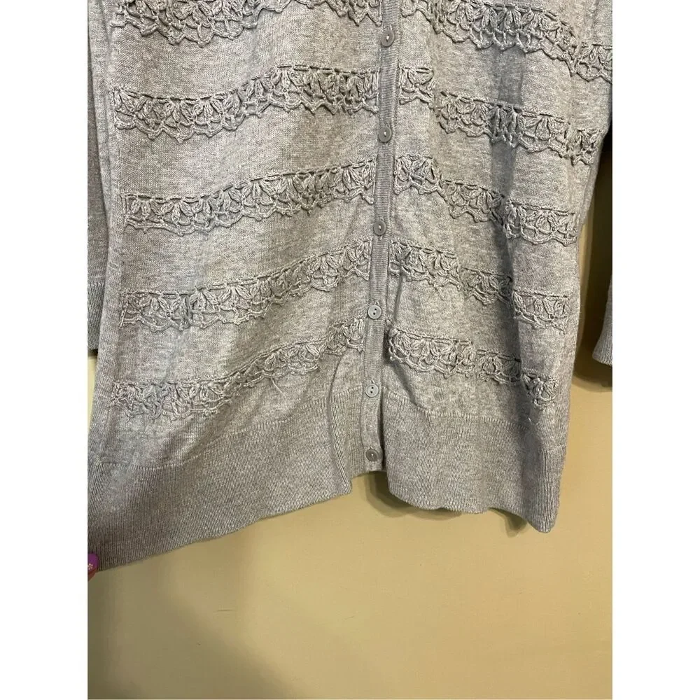Halogen Womens Grey Silver Beaded Cotton Button up Cardigan Large