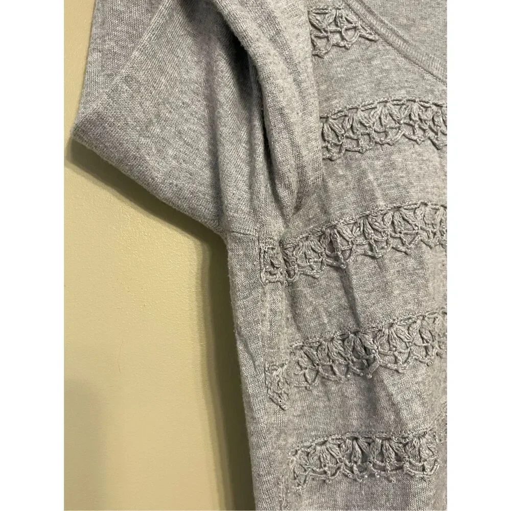 Halogen Womens Grey Silver Beaded Cotton Button up Cardigan Large