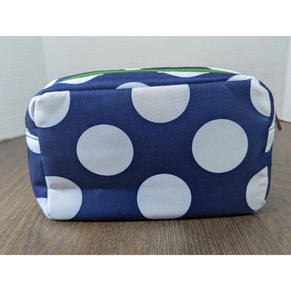 NEW Clinique Kate Spade Makeup Cosmetic Bag Zipper Pouch Blue White Stripe Logo