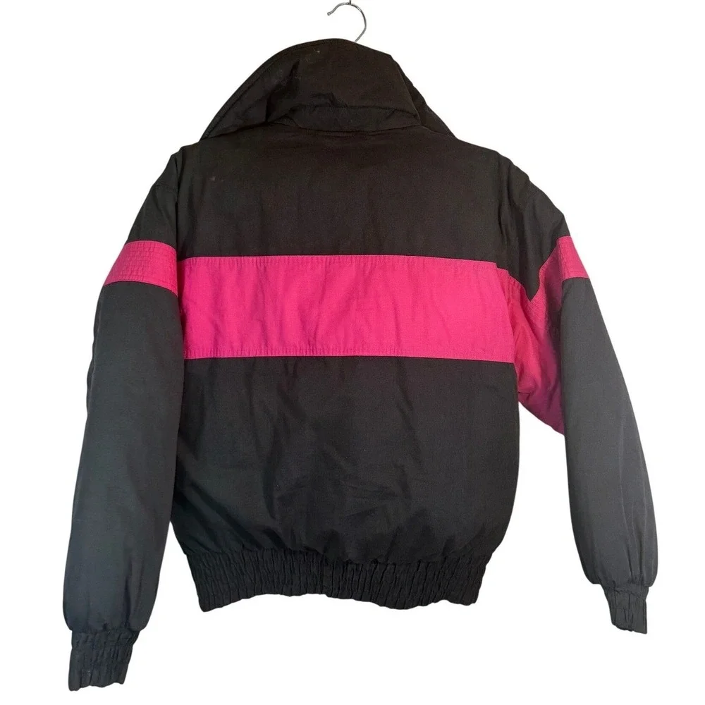 Vintage Downhill Racer Ski Jacket Black Pink Color Block Zip Girls 14 Winter
