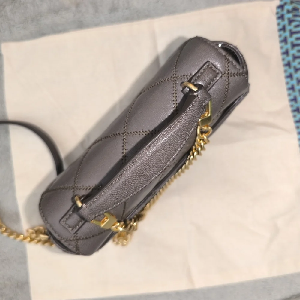 Tory Burch Willa Mini Top Handle Bag Volcanic Stone Quilted Leather