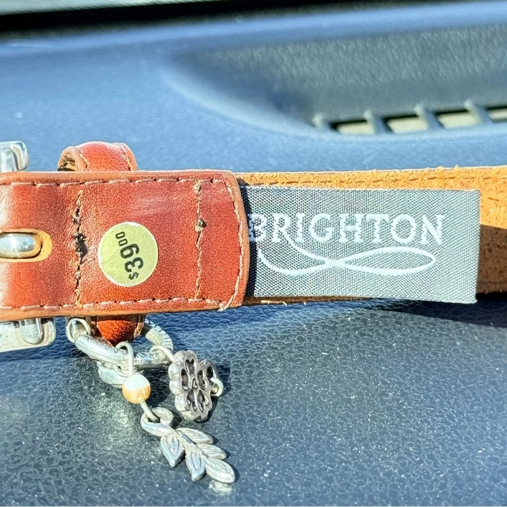 Brighton Brown Leather Belt Silver Buckle Charm Detail Size L 34”