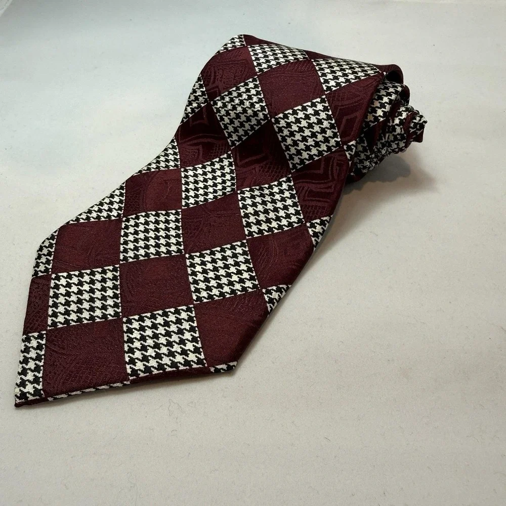 Vintage Paolo Gucci Silk Tie Burgundy Checkerboard Designer Italian Luxury 80's
