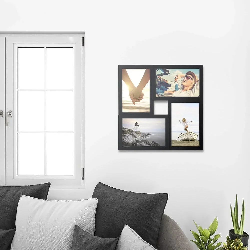 Sleek 4-Opening Black Matted Frame - Displays Four 4x6 Photos Effortlessly