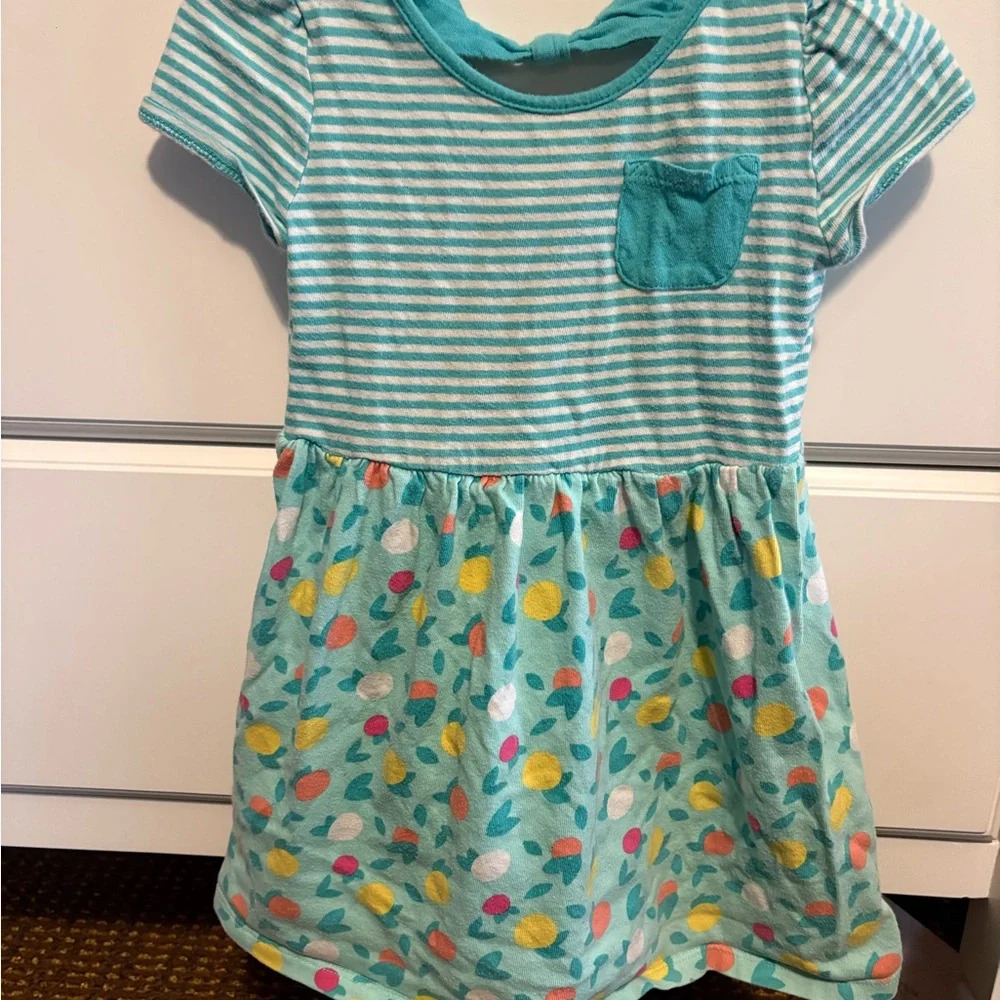 Gymboree Teal Striped and Floral Kids Dress with bow accent at back size 2T