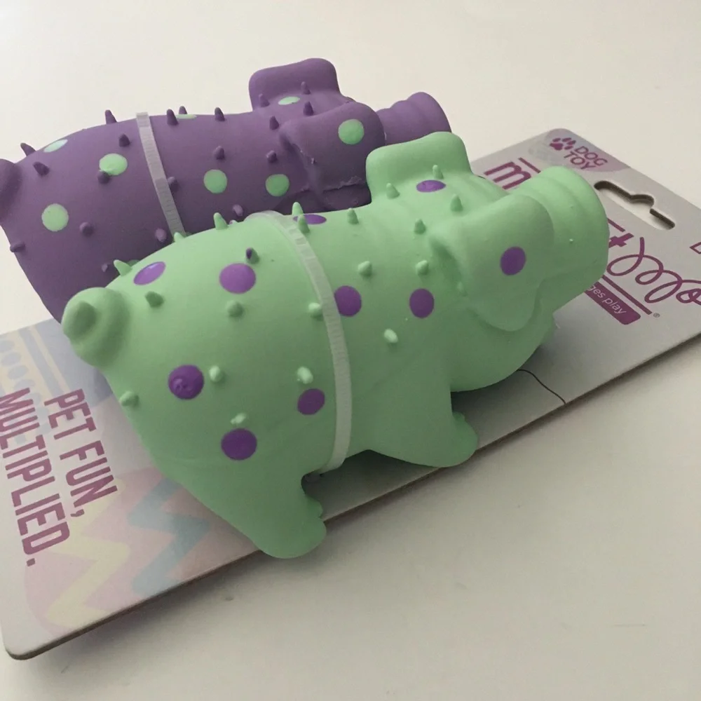 NEW Dog Toy Mini Globlets 2 Latex Squeakers Purple Green Polka Dot | Multipet