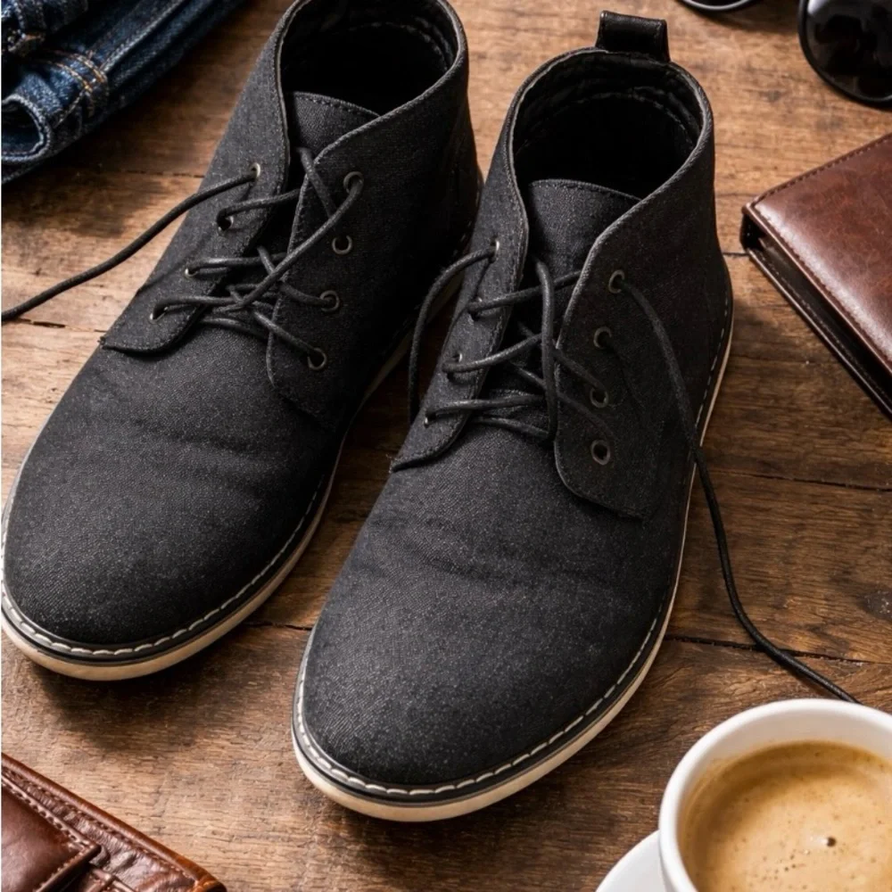 London Fog Black Chukka Boots Mens Size 10.5 Lace Up