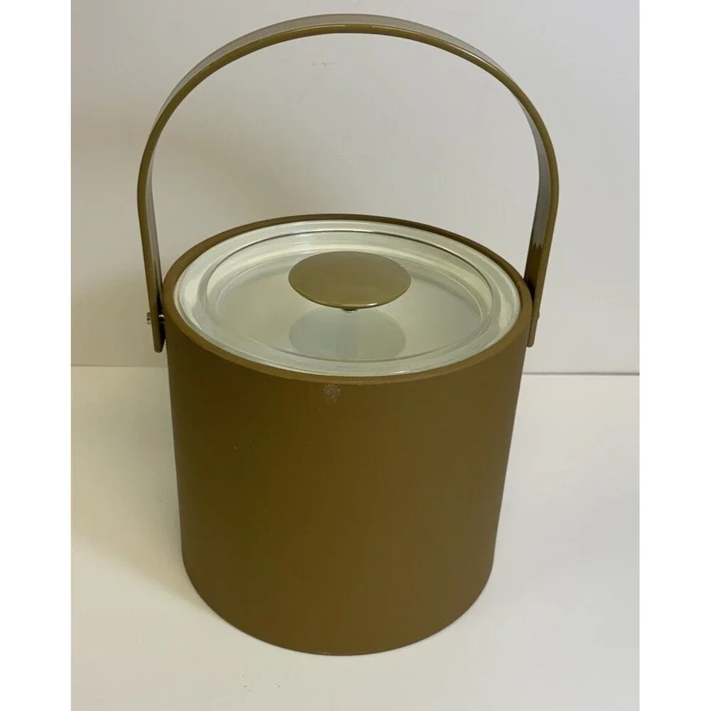 Vintage Signed Georges Briard Tan Ice Bucket ~ Lucite Lid & Handle