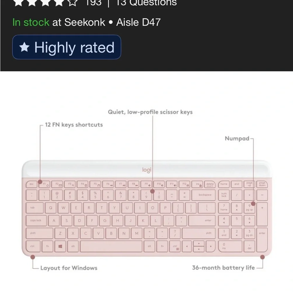 Logitech MK470 Slim Combo Wireless Keyboard and Mouse - Pink