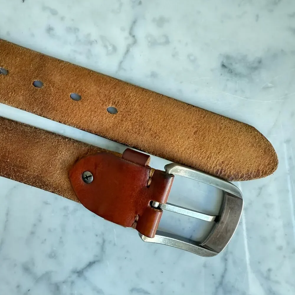 Men’s Genuine Leather Brown Belt 1.5” Wide Silver Buckle Size 44