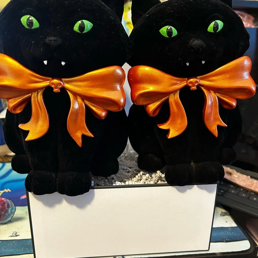Bath & Body Works Black Plush Cat Pair with Orange Metallic Bows 2025