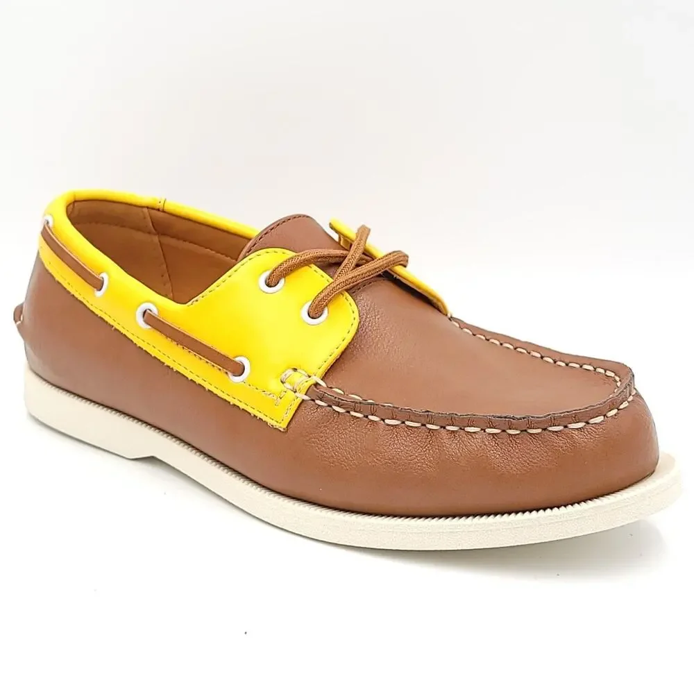 Men’s Tan Yellow Boat Shoes Faux Leather Loafers Slip-On Size 9.5 NWT Club Room
