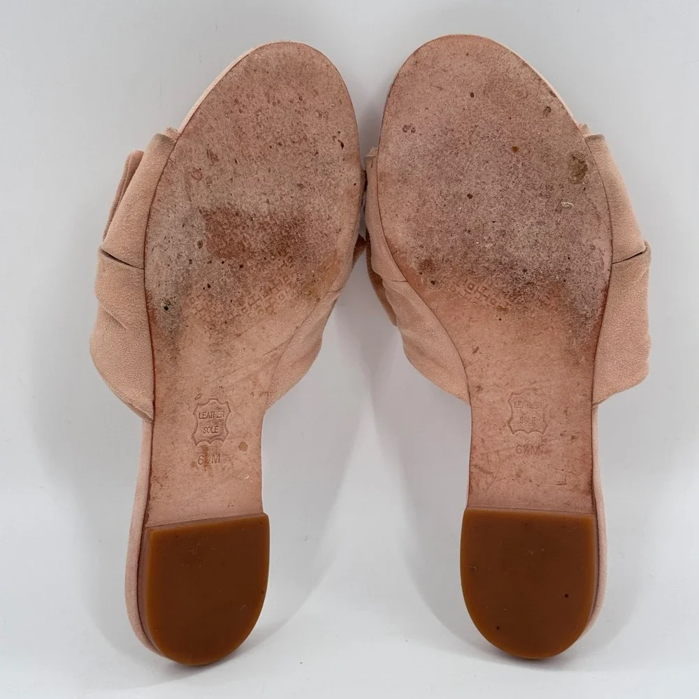 Tory Burch Annabelle Bow Suede Slide Sandals Blush Nude Size 6.5 Leather Sole
