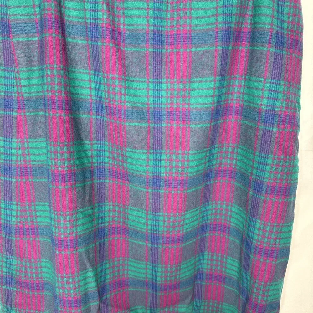 Vintage Pendleton Green Pink Tartan Wool Skirt Plaid Size 36 US 20 USA Preppy
