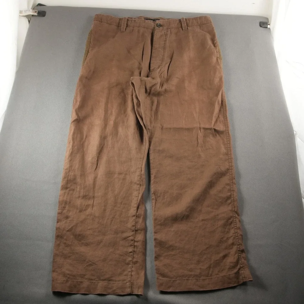 Banana Republic Linen Wide Leg Relaxed Pants Womens 38x30 Brown Trousers