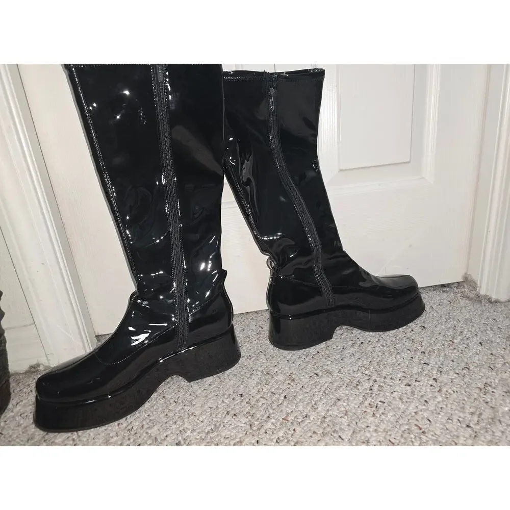 Sam Elderman Circus NY Black Patent Kimberly Boots Size 9 EUC