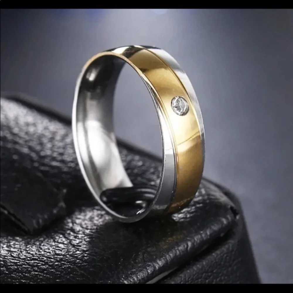 NEW Stainless Steel Wedding Band Ring Silver and Gold Cubic Zirconia Men Women