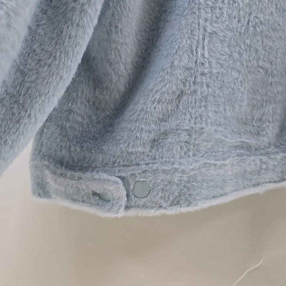 Banana Republic Light Blue Faux-Sherpa Button Jacket