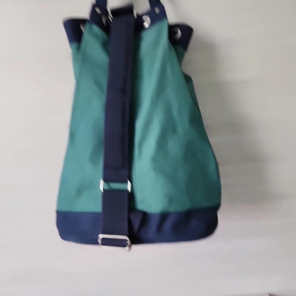 Vintage NAUTICA Green Blue Heavy Canvas Draw Pull String Sailor Seaman Sling Bag