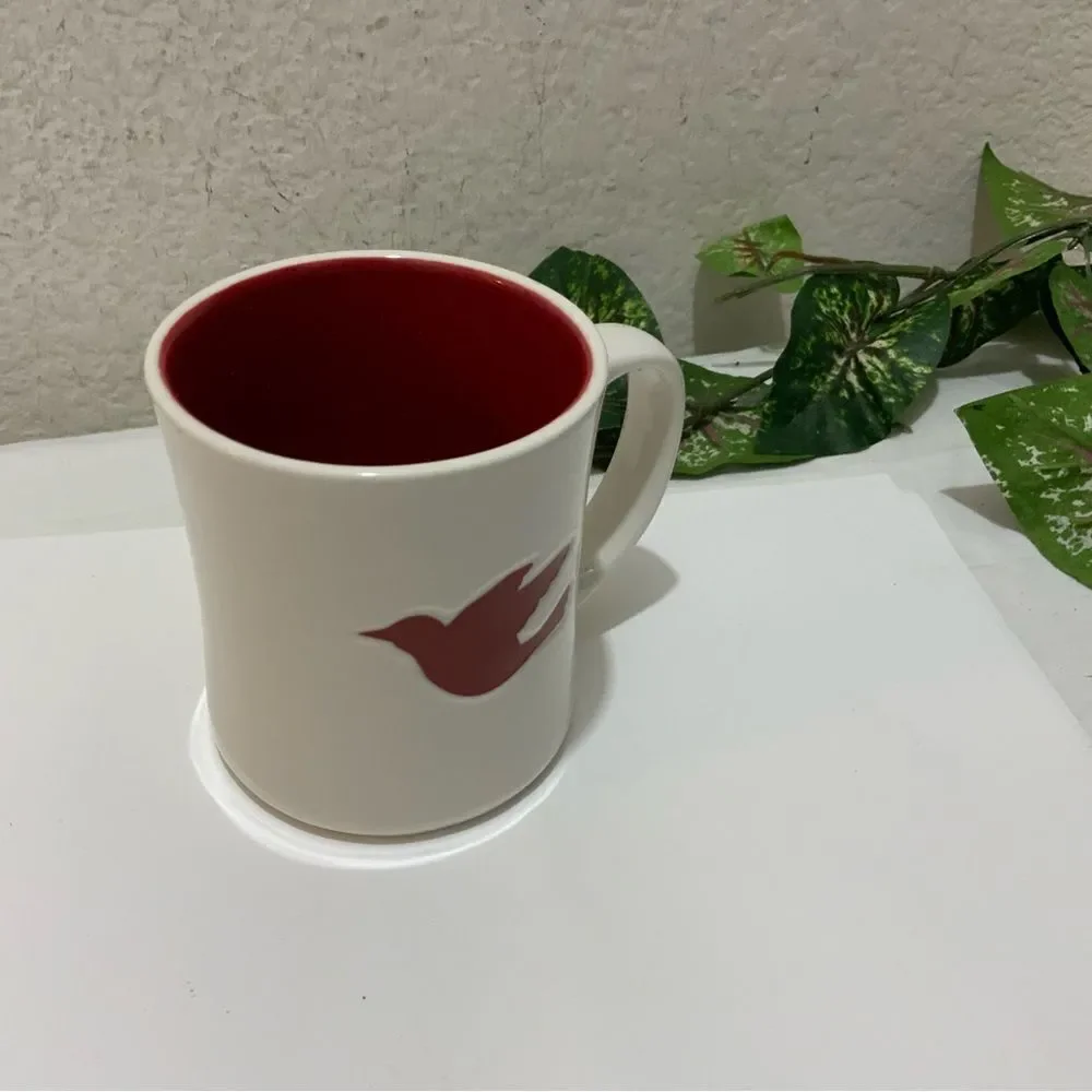 Starbucks 2008 Embossed Red Dove White Coffee/Tea Mug 12 oz