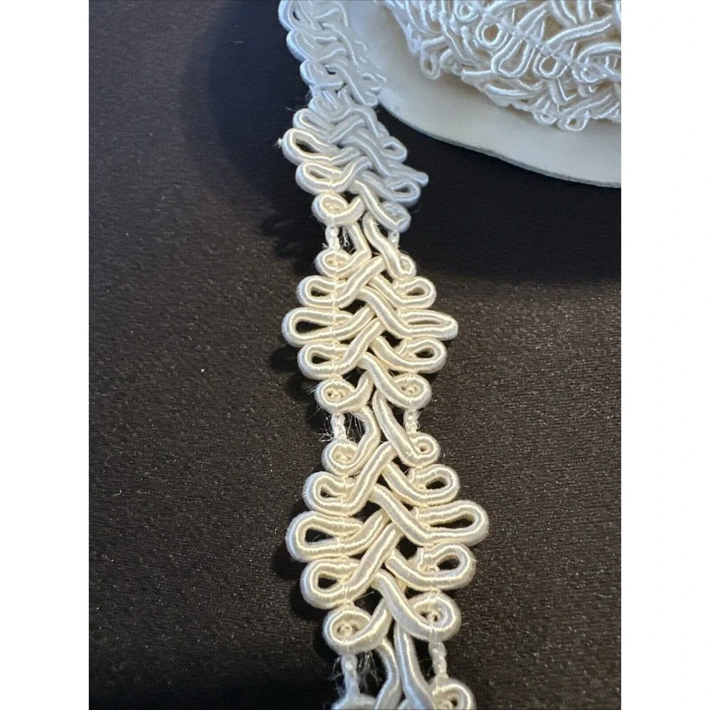 Vintage Cream Ivory Toned Scroll Braid Gimp Trim 4 Yards Trim Edging Sewing