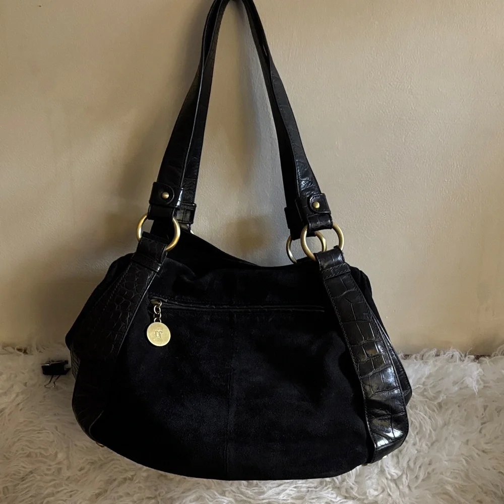 Donald J. Pliner Black Textured Shoulder Bag