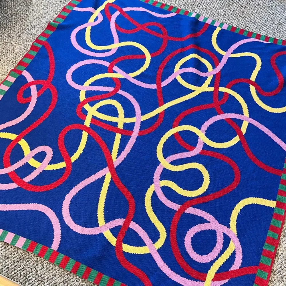 ZOE SCHLACTER Throw Blanket Knot Abstract Loop Cotton Blend Colorful Art