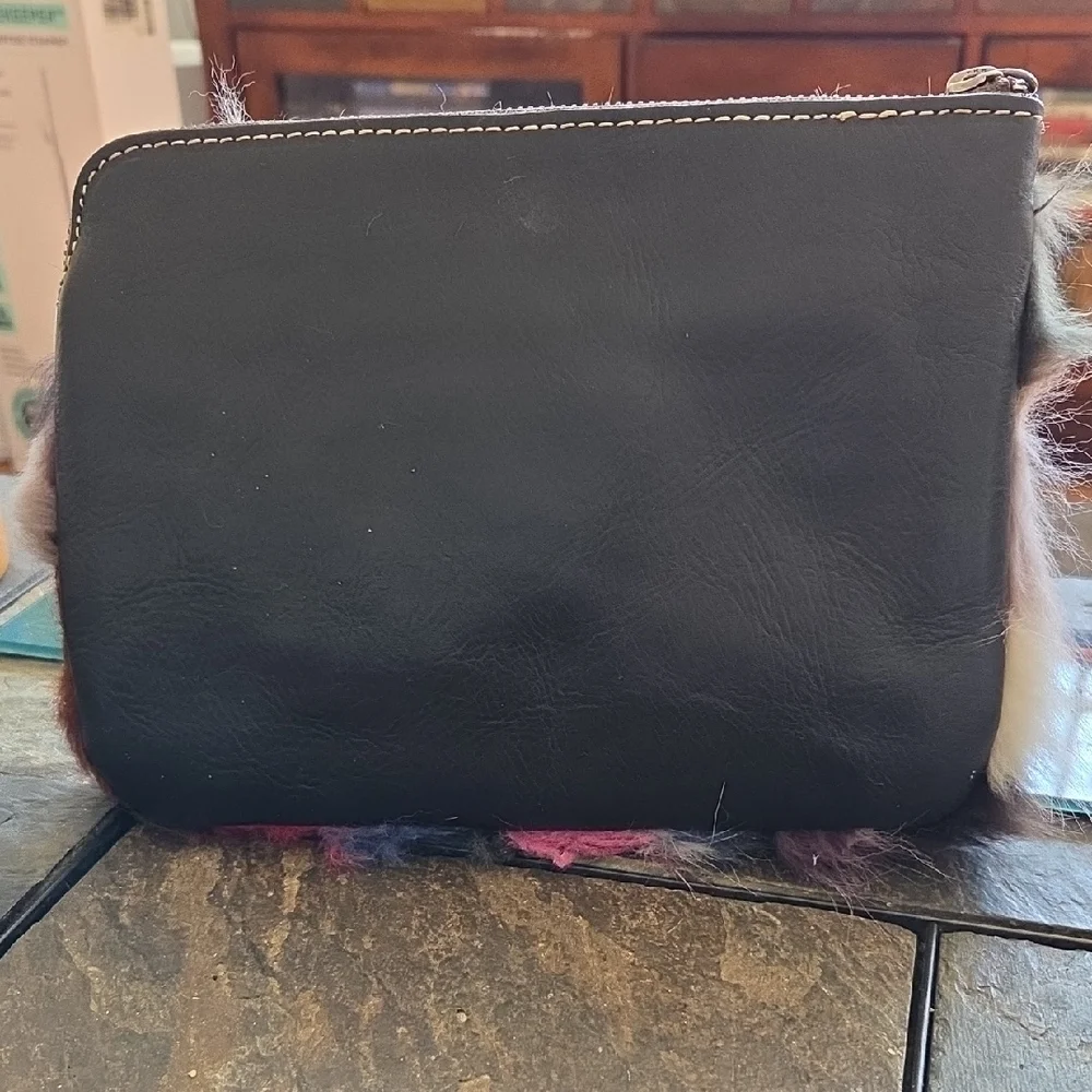 Patricia Nash Finnick Fox Fur and Leather Wristlet Clutch w/ Suede Interior