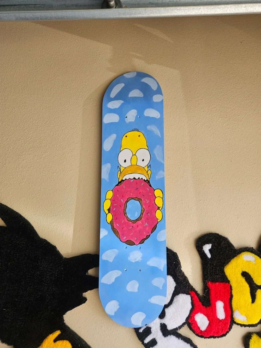Custom Hand-Painted Skateboard Deck with Homer Donut Graphic