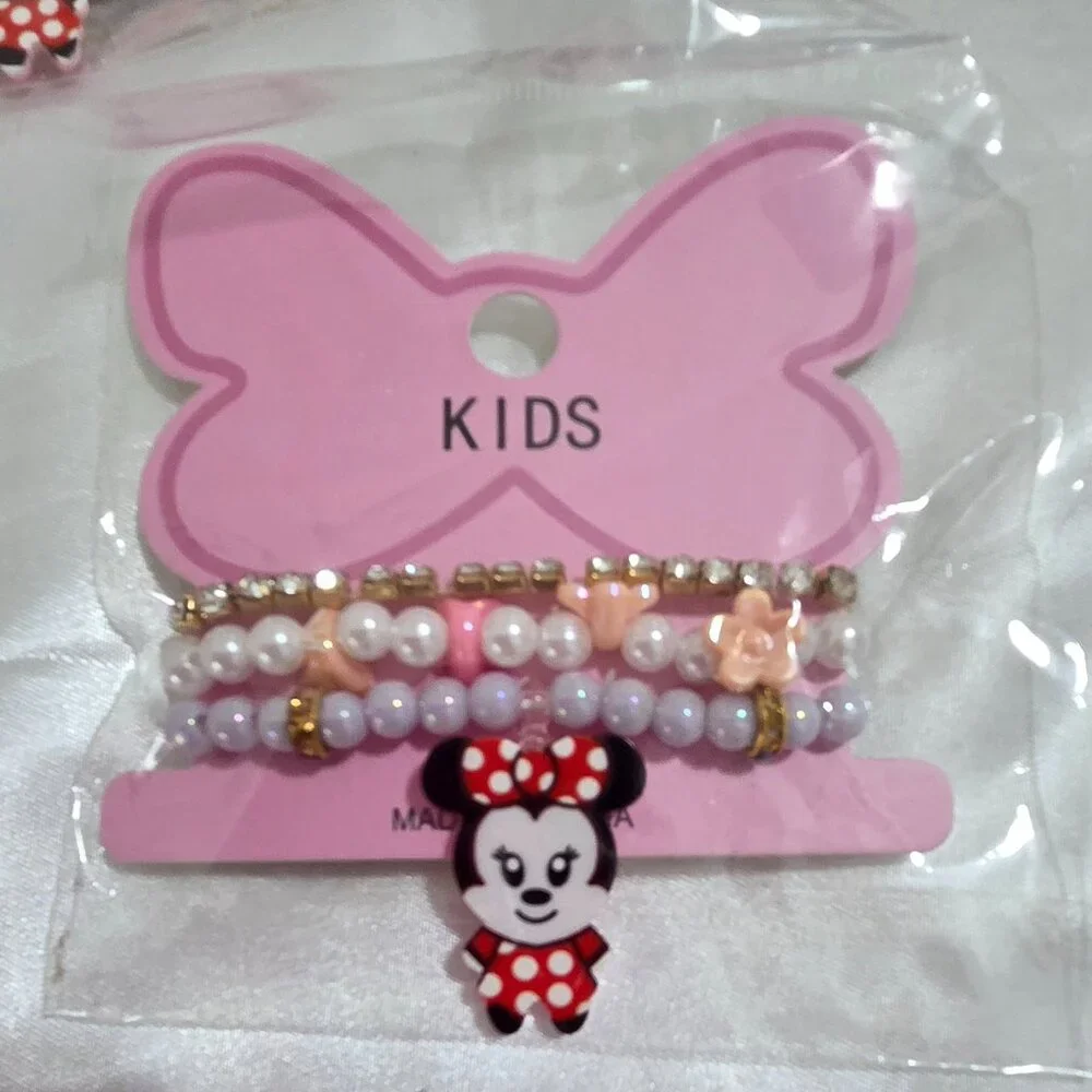 Kids Minnie Style Bracelet Lot 8PCS Colorful Beaded Rhinestone Girls Jewelry Set