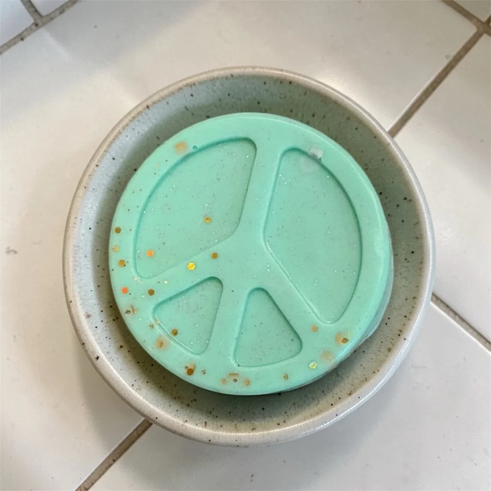 Vanilla Soap glittery handmade 3x3in 8oz peace sign shea butter based