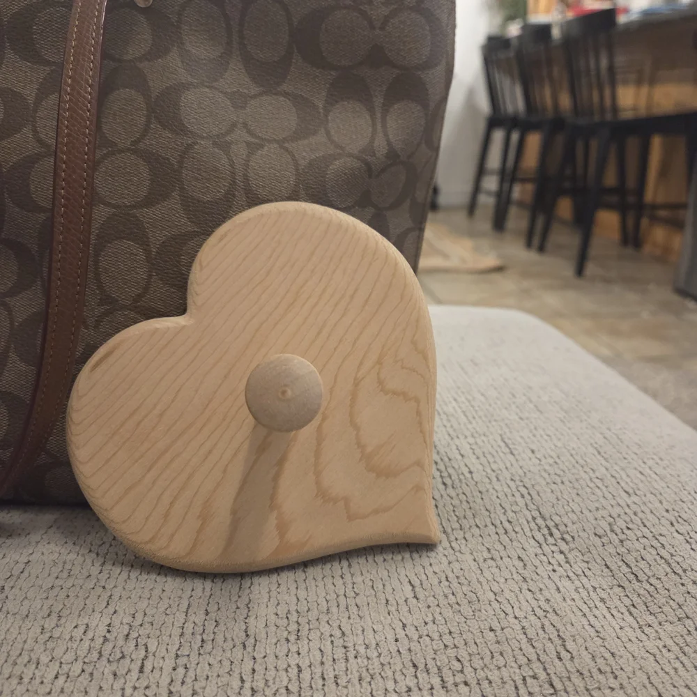 Heart-Shaped Wooden Wall Hook - Natural Wood